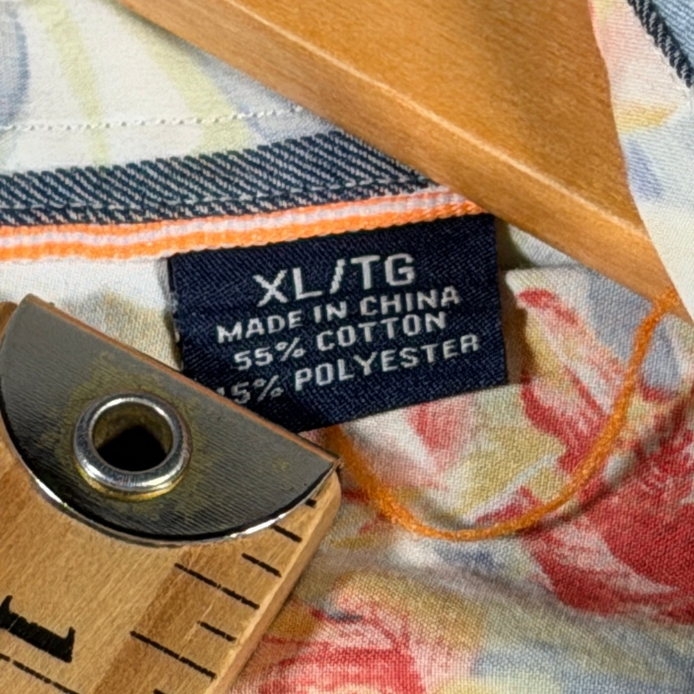 Tommy Bahama Mens XL Blue Striped Tropical Floral Long Sleeve Button Front Shirt - Picture 8 of 12